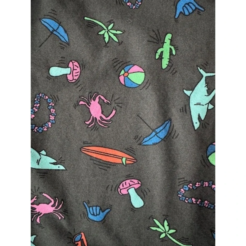 American Eagle Outfitters Button Down Shirt Luau Theme XL Shark Mushrooms Cactus